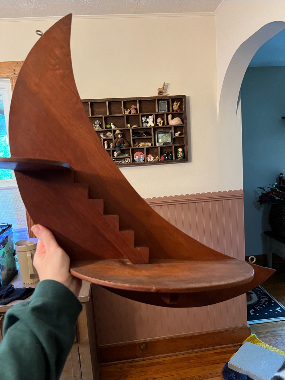 Vintage Crescent moon trinket shelf
